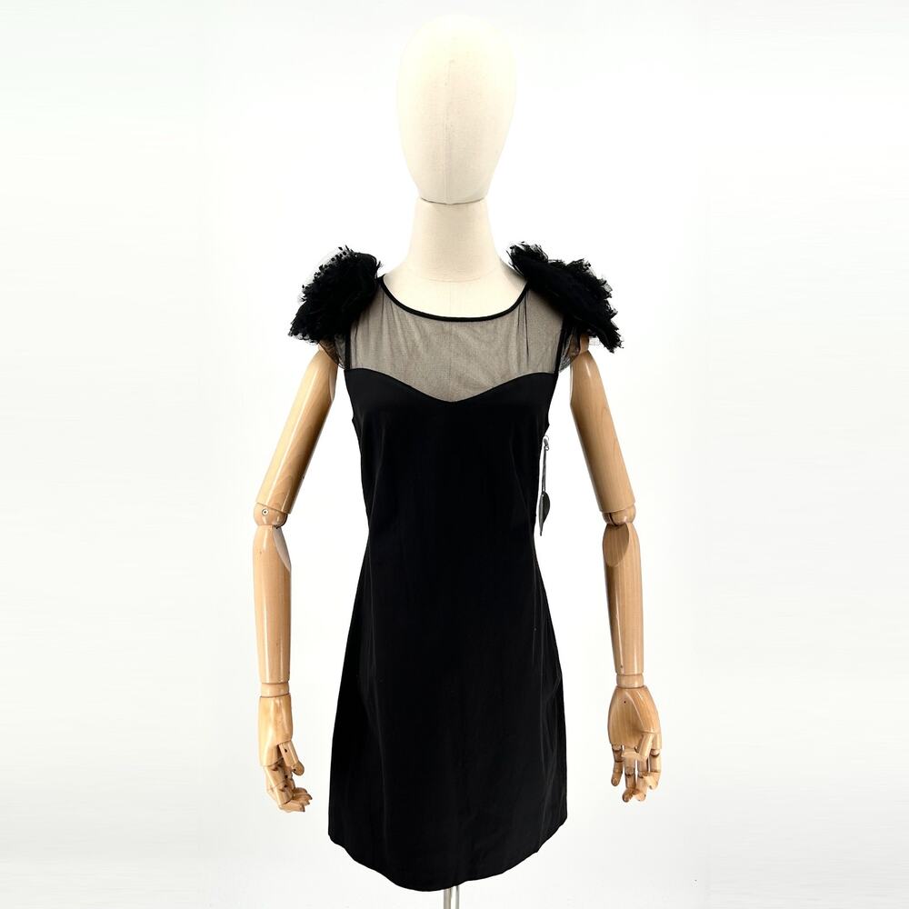 Y2K Pearl by Georgina Chapman Black Mesh Rose Shoulder Mini Dress